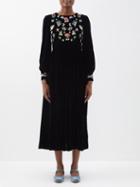 Muzungu Sisters - Emma Mushroom-embroidered Velvet Midi Dress - Womens - Black Multi