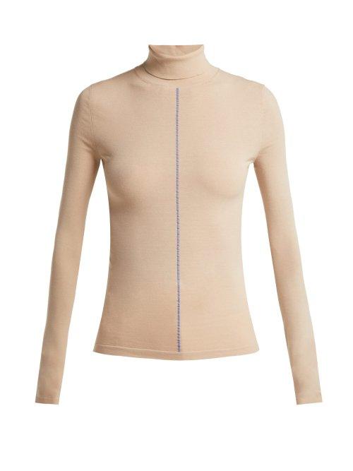 Matchesfashion.com Maison Margiela - Contrast Stitch Roll Neck Sweater - Womens - Beige