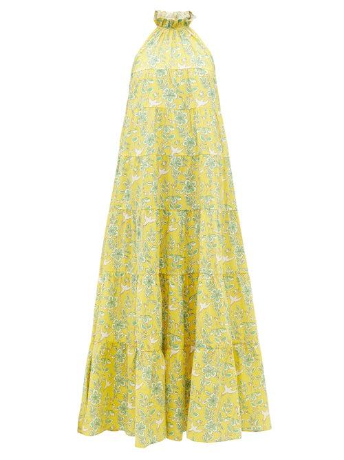 Matchesfashion.com Rhode - Julia Ruffled Floral-print Cotton Dress - Womens - Yellow Print