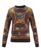 Matchesfashion.com Balmain - Horse And Zodiac-print Cotton-jersey Sweatshirt - Mens - Black