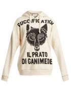Matchesfashion.com Gucci - Wolf Head Print Cotton Jersey Hooded Sweatshirt - Womens - White Black