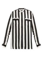 Matchesfashion.com Balmain - Grandad-collar Striped Cupro Shirt - Mens - Black