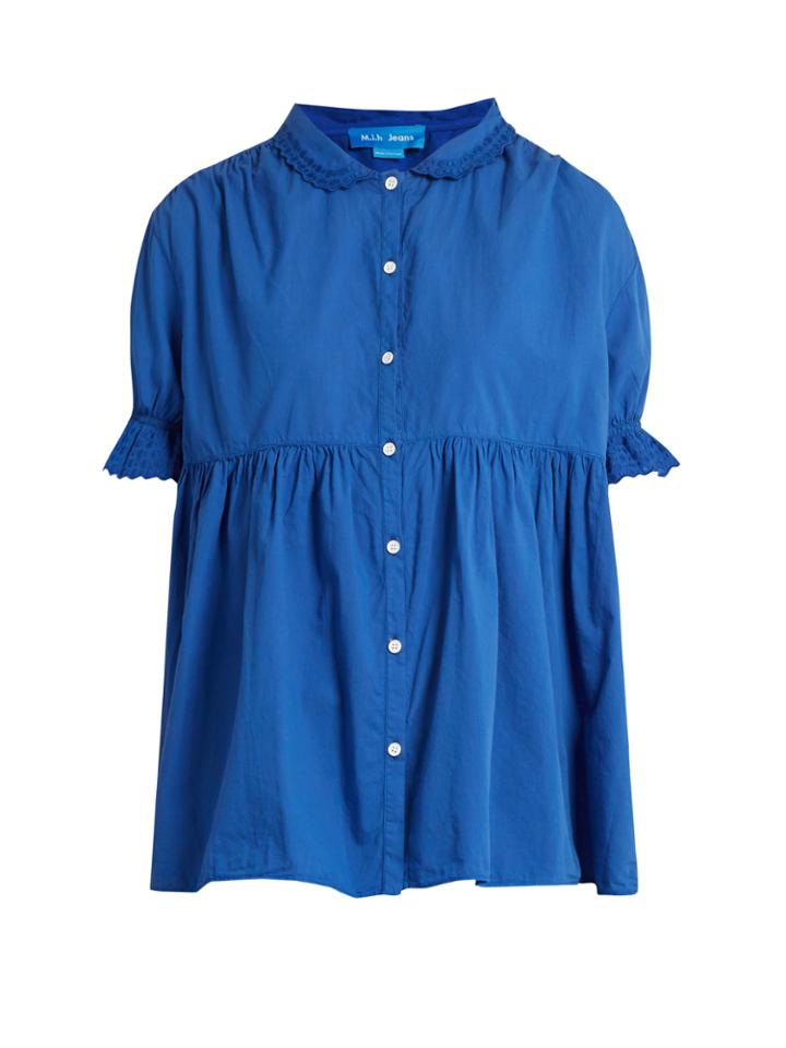 M.i.h Jeans Ola Puff-sleeved Smocked Cotton Top