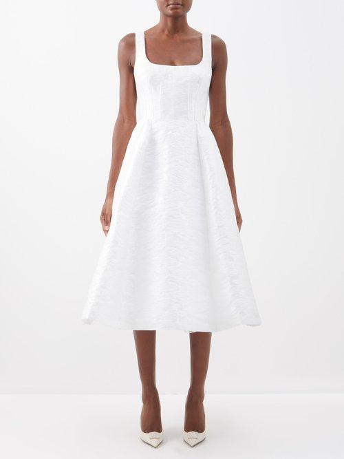 Carolina Herrera - Square-neck Floral-jacquard Dress - Womens - White