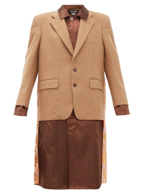 Matchesfashion.com Junya Watanabe - Embroidered Satin Panel Wool Blend Blazer Coat - Womens - Brown Multi