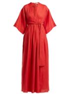 Matchesfashion.com Three Graces London - Ferrers Belted Linen Dress - Womens - Red
