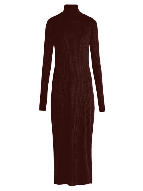 Matchesfashion.com Raey - Roll Neck Ribbed Fine Knit Cashmere Dress - Womens - Burgundy