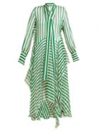 Matchesfashion.com Petar Petrov - Dikon Asymmetric Striped Silk Chiffon Midi Dress - Womens - Green White
