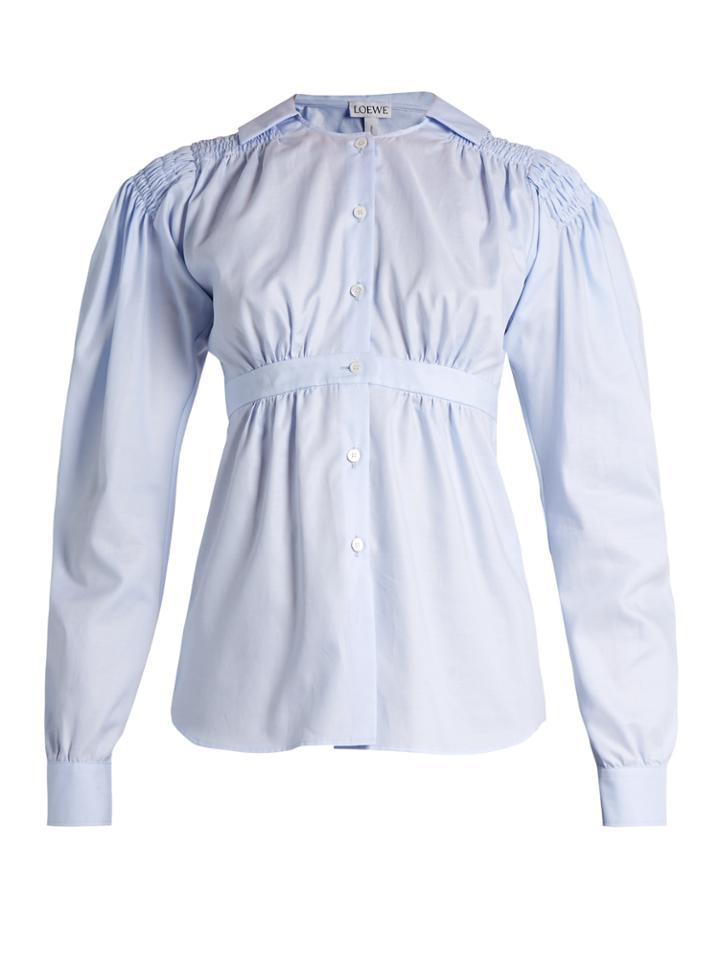 Loewe Sailor-collar Smocked Oxford-cotton Blouse