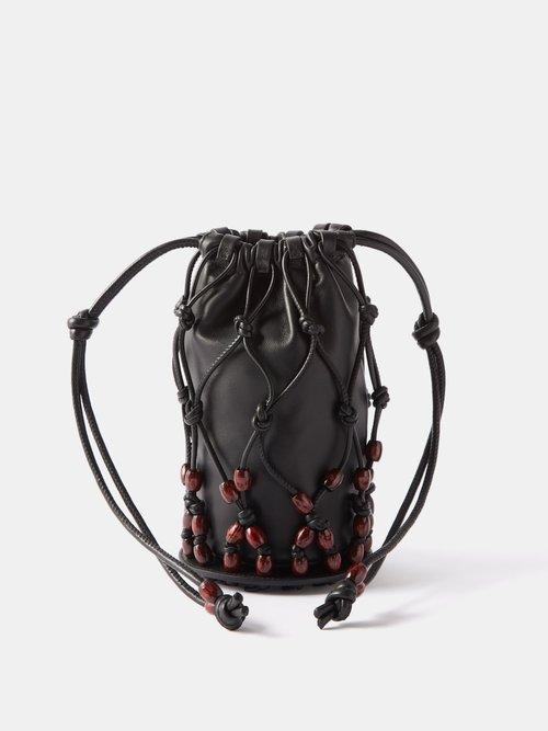 Hereu - Perleta Beaded Leather Clutch Bag - Womens - Black