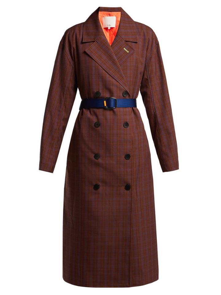 Tibi Checked Double-breasted Twill Trench Coat