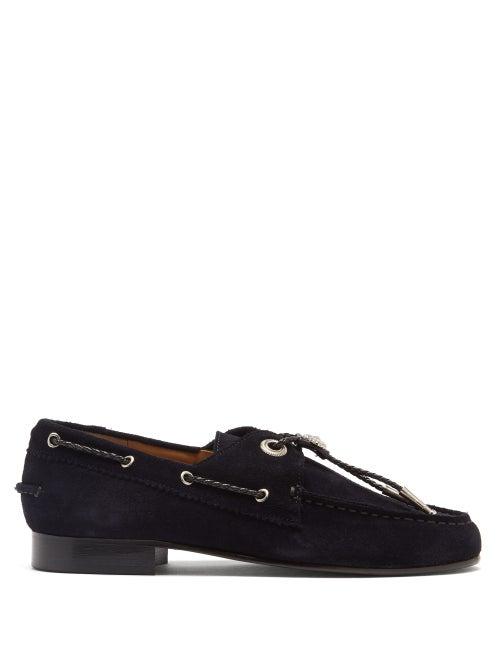 Matchesfashion.com Toga - Bolo-tie Suede Loafers - Womens - Navy