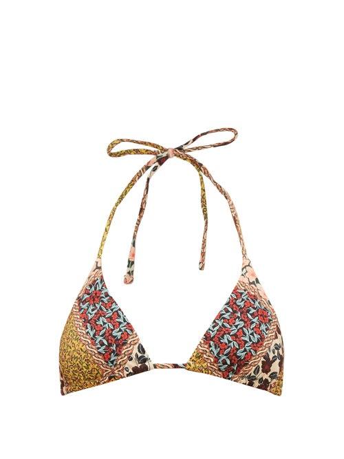 Matchesfashion.com The Upside - Jodhi Poppy-print Triangle Bikini Top - Womens - Green Multi
