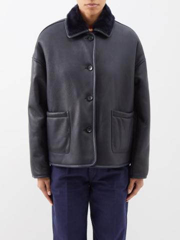 Cawley Studio - Reversible Shearling Leather Jacket - Womens - Navy