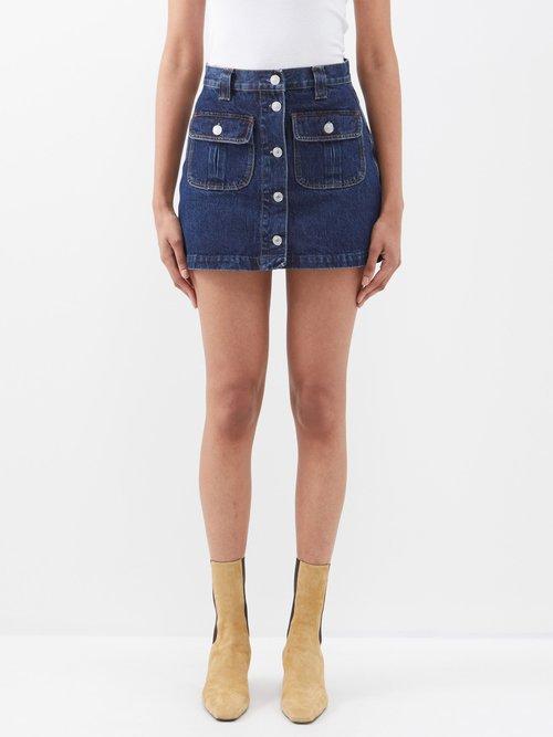 Re/done - 70s Buttoned-front Denim Mini Skirt - Womens - Dark Denim