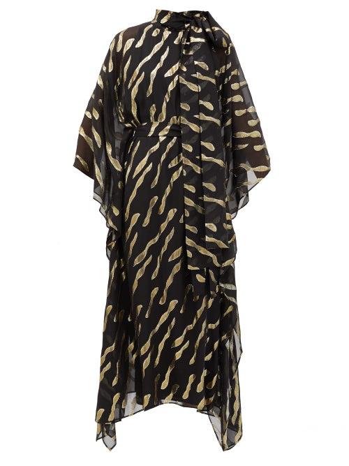 Matchesfashion.com Taller Marmo - La Boheme Pussy-bow Silk-blend Dress - Womens - Black Gold