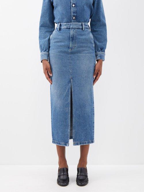 Armarium - Lula High-rise Denim Midi Skirt - Womens - Mid Blue