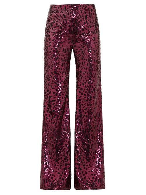 Matchesfashion.com Halpern - Sequinned Wide-leg Trousers - Womens - Fuchsia
