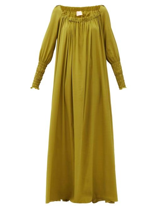 Matchesfashion.com Marta Ferri - X Pierre Frey Noel Shirred Silk-blend Dress - Womens - Green