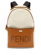 Mens Bags Fendi - Logo-debossed Cotton-canvas And Leather Backpack - Mens - Tan White