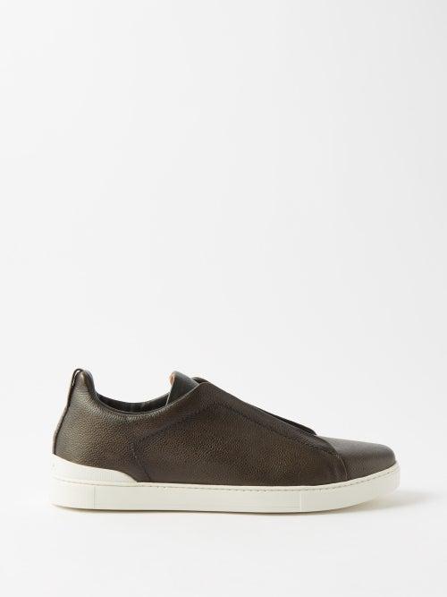 Zegna - Triple Stitch Leather Trainers - Mens - Brown White
