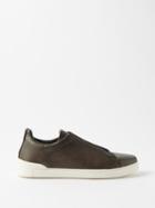 Zegna - Triple Stitch Leather Trainers - Mens - Brown White