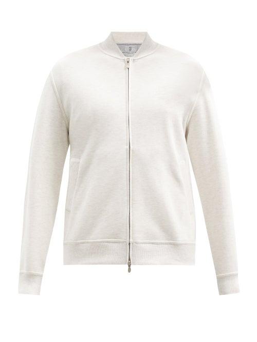 Matchesfashion.com Brunello Cucinelli - Cotton-blend Jersey Zip-through Track Jacket - Mens - Cream