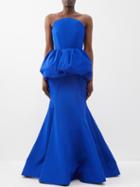 Jason Wu Collection - Strapless Peplum Tattefa Fishtail Gown - Womens - Blue