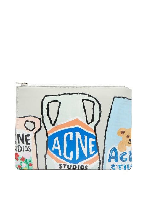 Matchesfashion.com Acne Studios - Malachite L Vase Print Leather Pouch - Womens - Light Blue