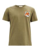 Matchesfashion.com Maison Kitsun - Velvet Fox-head Cotton-jersey T-shirt - Mens - Khaki