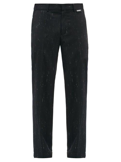 Mens Rtw Vetements - Pinstripe Wool-blend Wide-leg Trousers - Mens - Black