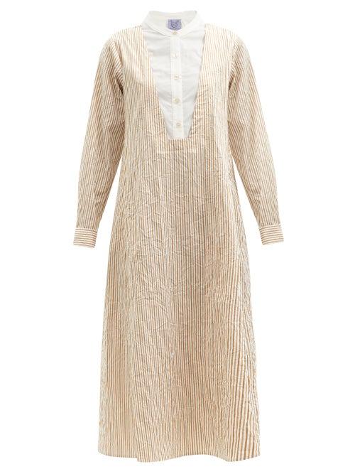 Matchesfashion.com Thierry Colson - Victoria Striped Cotton-poplin Shirt Dress - Womens - Brown White