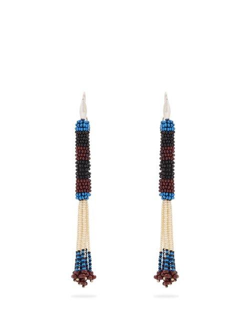 Matchesfashion.com Isabel Marant - Bead Embellished Tassel Drop Earrings - Womens - Blue