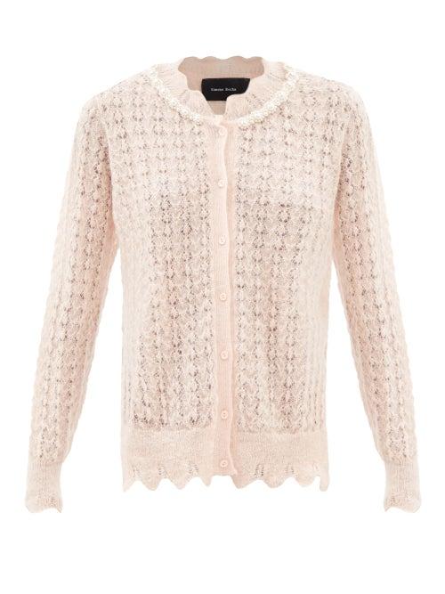 Simone Rocha - Pearl-embellished Mohair-blend Cardigan - Womens - Light Pink