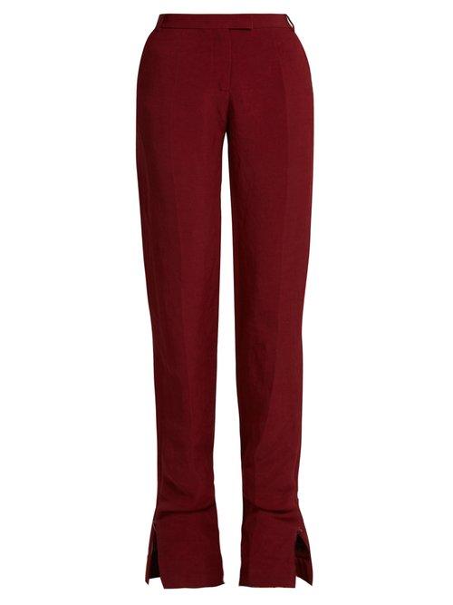 Matchesfashion.com Joseph - High Rise Tapered Leg Linen Blend Trousers - Womens - Burgundy