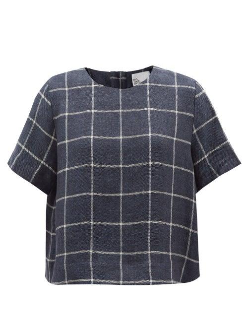 Lisa Marie Fernandez - Check Linen T-shirt - Womens - Navy White