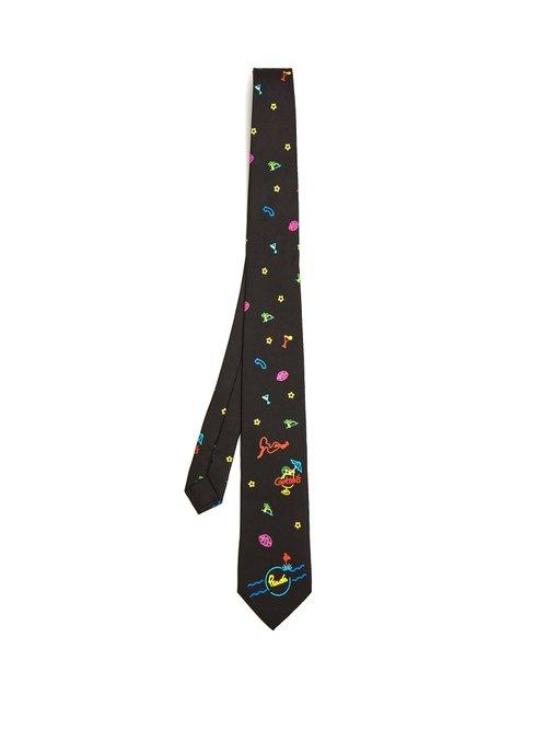 Matchesfashion.com Prada - Party Emoji Silk Tie - Mens - Black Multi