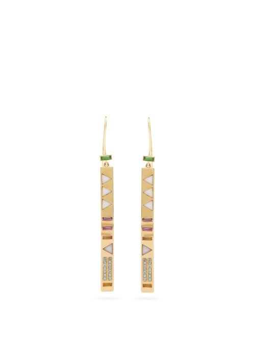 Matchesfashion.com Harwell Godfrey - Juju Stick 18kt Gold & Aquamarine Drop Earrings - Womens - Gold Multi