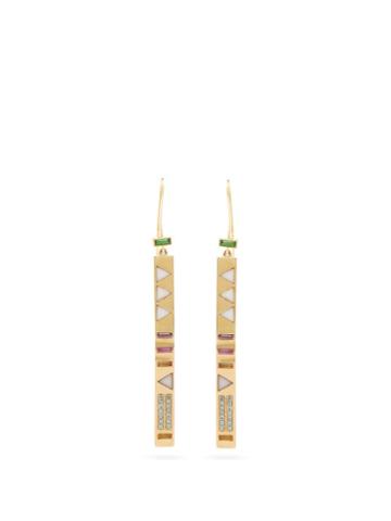 Matchesfashion.com Harwell Godfrey - Juju Stick 18kt Gold & Aquamarine Drop Earrings - Womens - Gold Multi