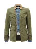 Matchesfashion.com Greg Lauren - Distressed Army-denim Hybrid Cotton-blend Jacket - Mens - Green