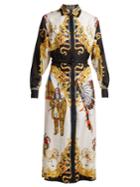 Versace Native American-print Long Sleeve Silk Dress