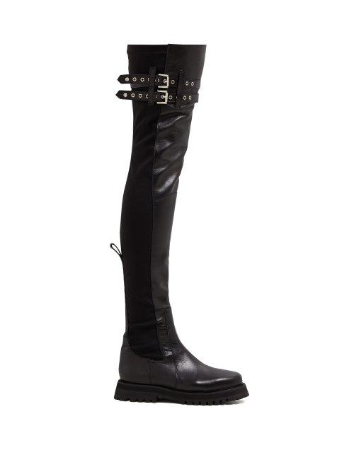 Matchesfashion.com Marques'almeida - Buckled Trek Sole Leather Thigh High Boots - Womens - Black