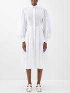 Another Tomorrow - Balloon-sleeve Organic-cotton Poplin Shirt Dress - Womens - White
