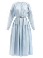 Matchesfashion.com Zanini - Belted Striped Silk Midi Dress - Womens - Blue Stripe