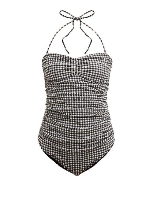 Matchesfashion.com Ganni - Ruched Gingham Swimsuit - Womens - Black