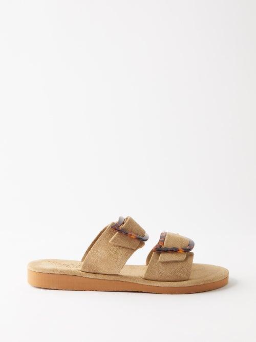 Ancient Greek Sandals - Iaso Buckled Suede Sandals - Womens - Brown