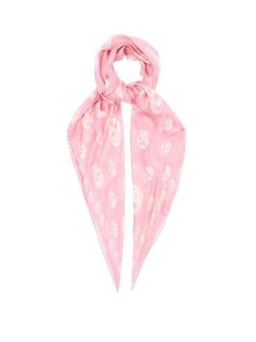 Matchesfashion.com Alexander Mcqueen - Skull Print Silk Chiffon Scarf - Womens - Light Pink