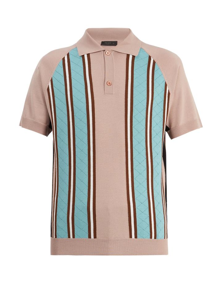 Prada Point-collar Striped-knit Wool Polo Shirt
