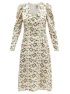 Matchesfashion.com Shrimps - Elton Paisley-heart Print Silk-twill Dress - Womens - White Print