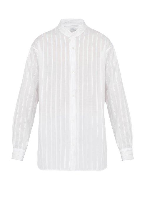 Matchesfashion.com Deveaux - Pleated Chalk Stripe Cotton Poplin Shirt - Mens - White Multi